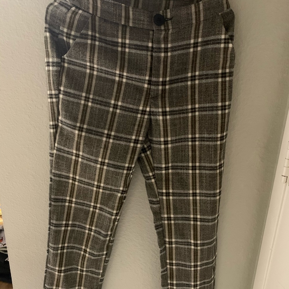 X-small Gold Glitter Plaid Slacks. F21